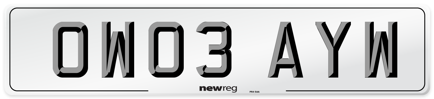 OW03 AYW Number Plate from New Reg